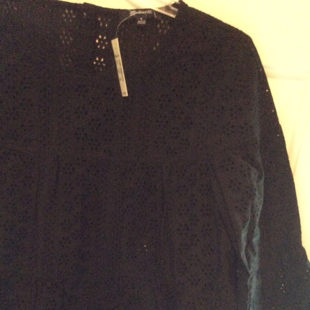 MADEWELL Eyelet Tiered Button Up Back Top M Blk - Picture 7 of 7